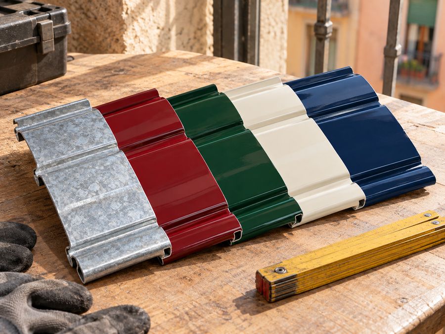 Muestras de lama galvanizada y de lama lacada en varios colores